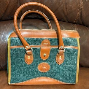 Vintage Dooney & Bourke Elegant Green and Tan Leather Satchel